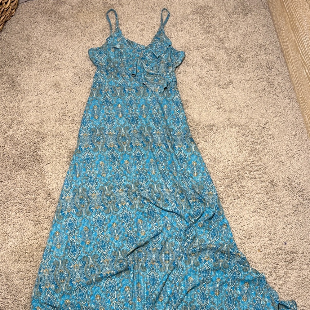 Source Unknown Teal Paisley Maxi Dress with Ruffle Bodice